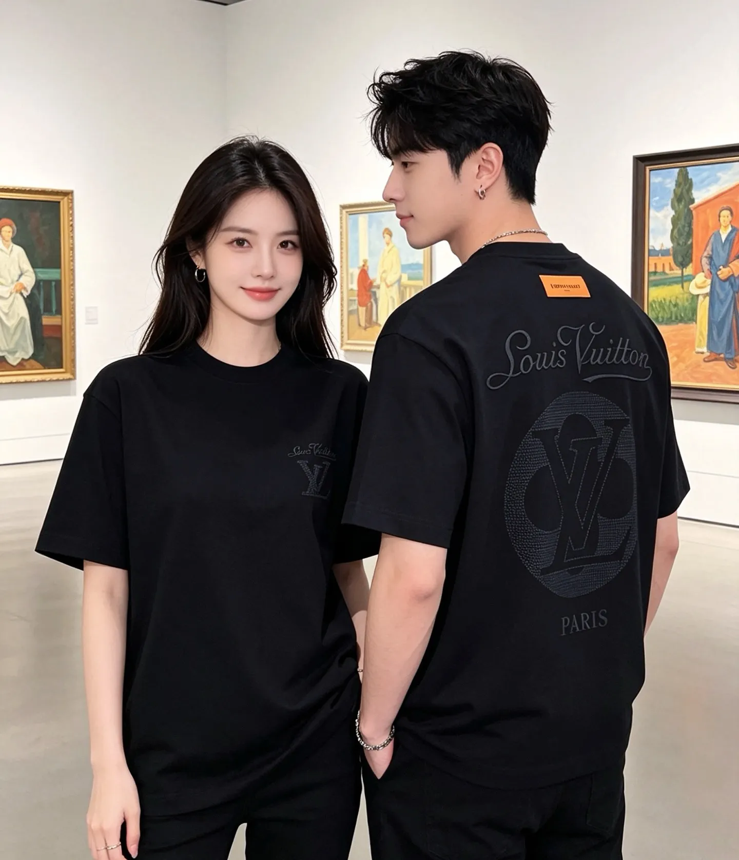 Louis Vuitton/Louis Vuitton hollow tatami embroidered round neck short sleeves on the back